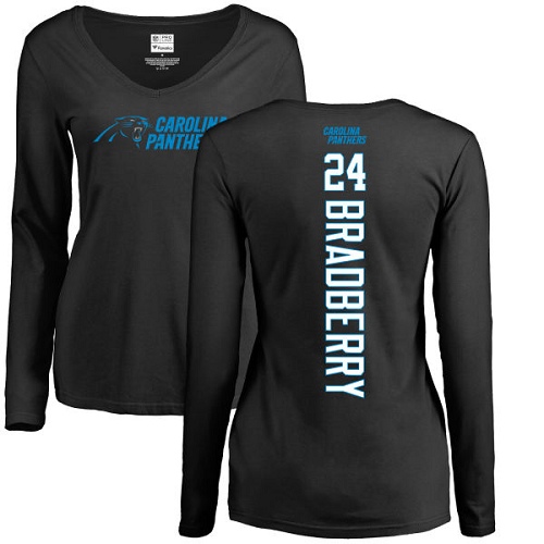 Carolina Panthers Black Women James Bradberry Backer Slim Fit NFL Football #24 Long Sleeve T Shirt->women nfl jersey->Women Jersey